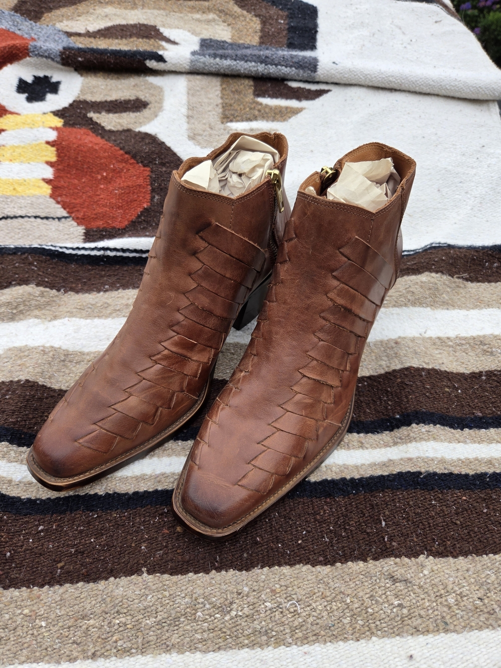 Womens Brown Leather Woven Ankle Boots Free People